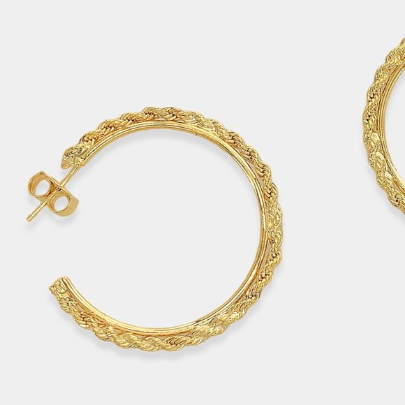 NEW 18K Gold Filled Rope Chain Hoop Earrings - Picture 4 of 6